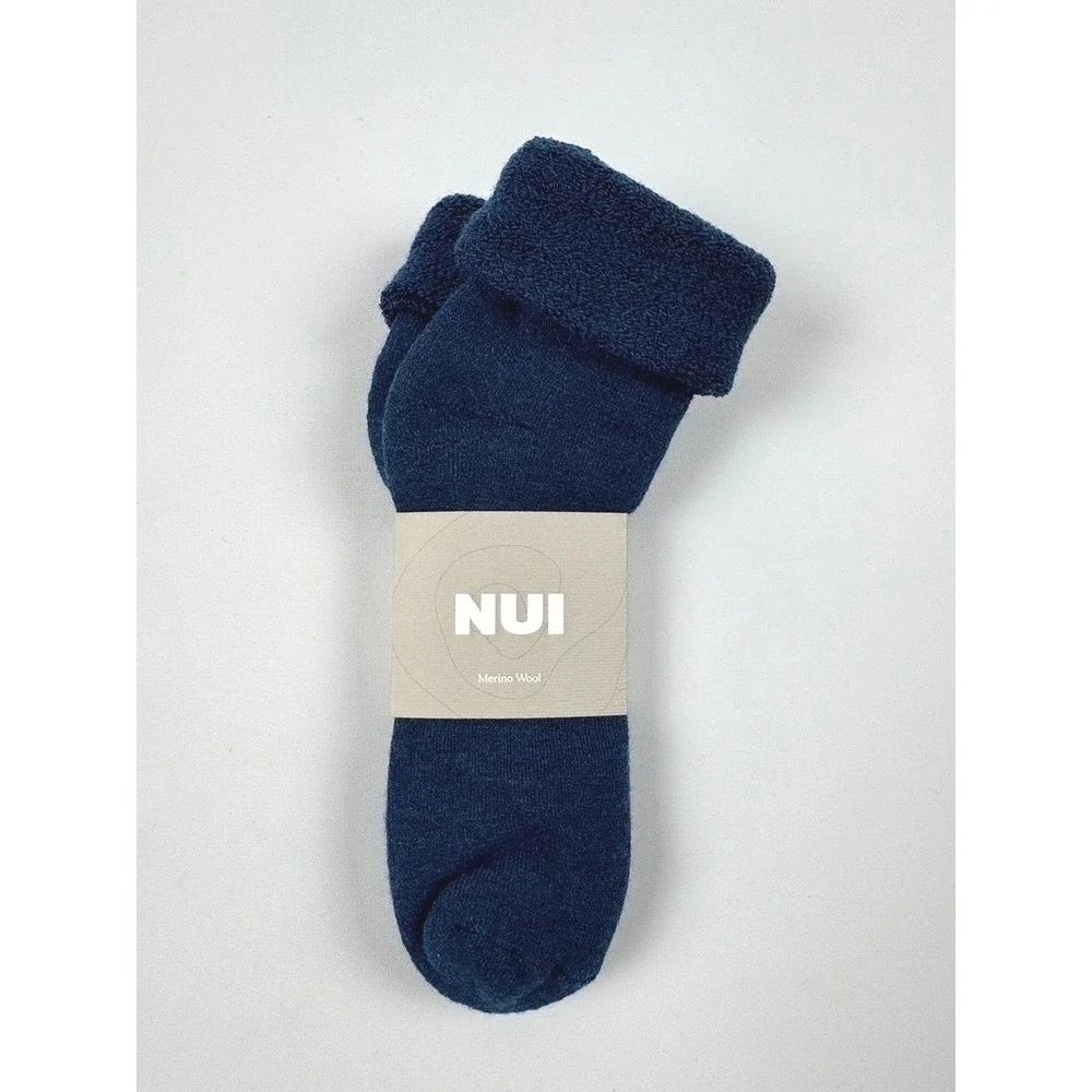 NUI Organics Lounge Socks Deep Blue 7/9y